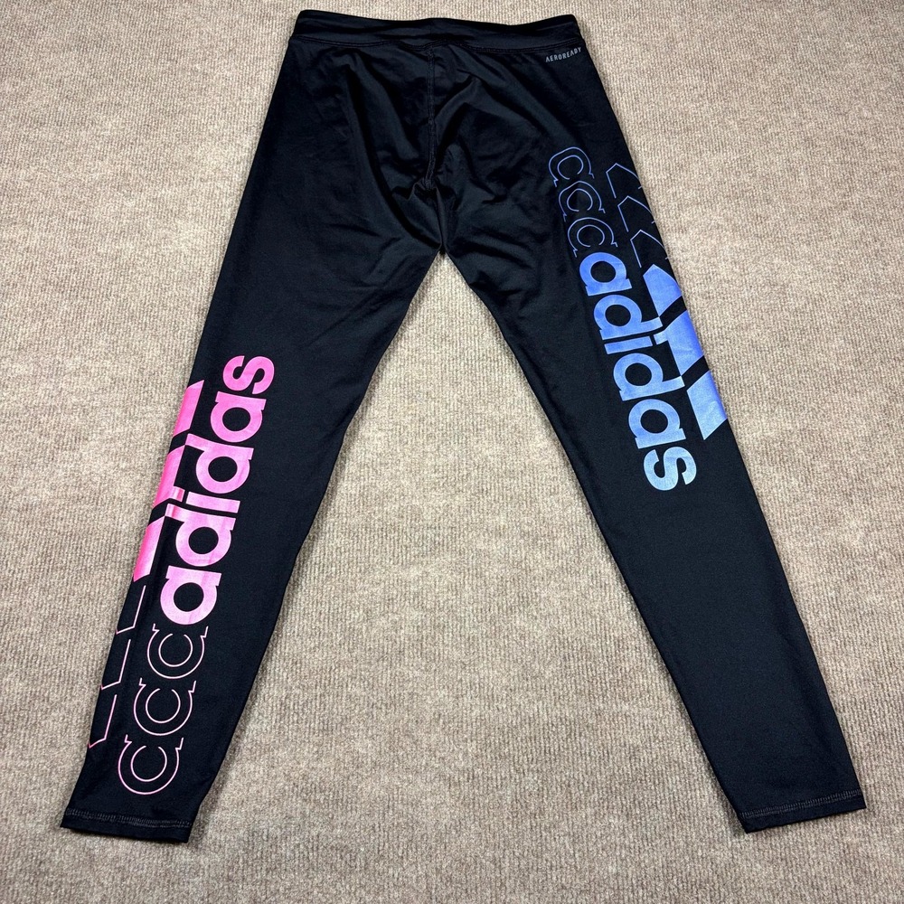Adidas Aeroready Leggings Womens L Black Printed Flat Front Athleisure Pull On